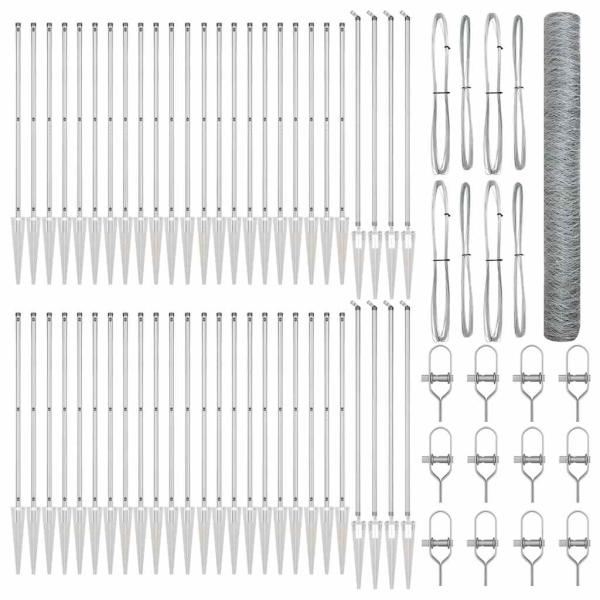 Hexagon Zaun 1.4x100 m Galvanisierter Stahl, Zaunpfosten mit Spitze 13 Stück Ø32 mm 160 cm Galvanisierter Stahl