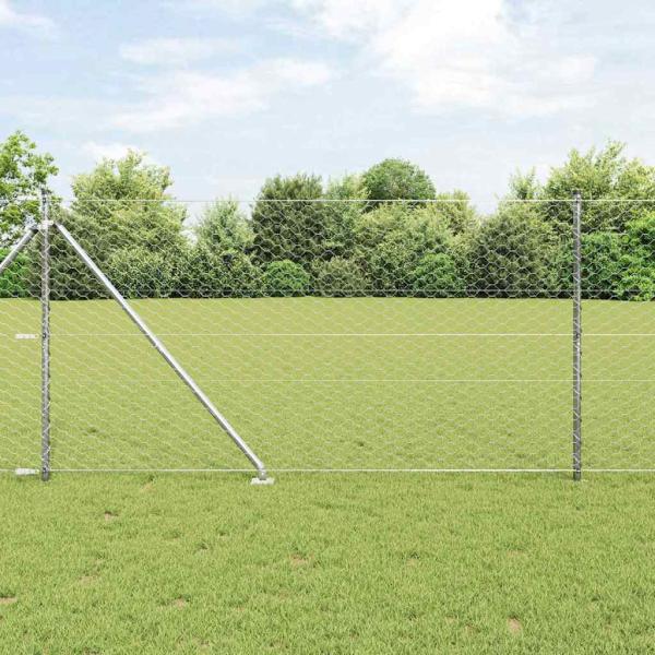 ARDEBO.de - Sechseckzaun 1,4x100 m Verzinkter Stahl, Zaunpfosten mit Spike 13 Stück Ø32 mm 160 cm Verzinkter Stahl