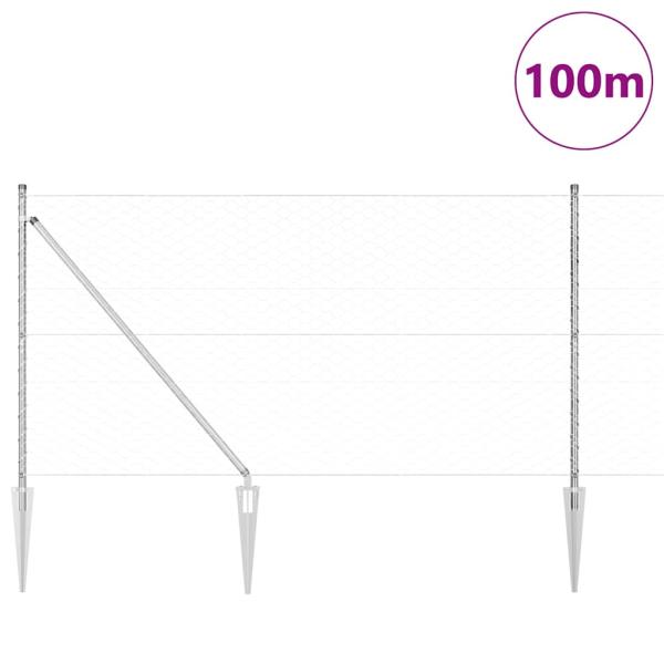 Sechseckzaun 1,4x100 m Verzinkter Stahl, Zaunpfosten mit Spike 13 Stück Ø32 mm 160 cm Verzinkter Stahl