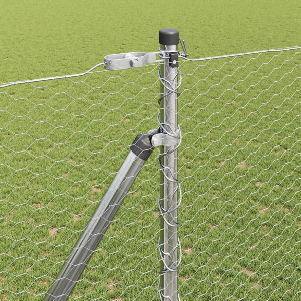 Hexagonzaun 1,5x100 m verzinkter Stahl, Zaunpfosten mit Spitze 13 Stück Ø32 mm 170 cm verzinkter Stahl