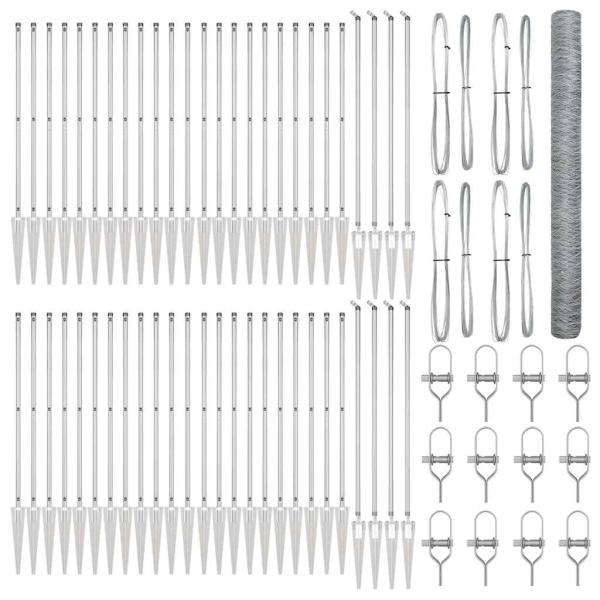 Sechseckzaun 1,5x100 m Verzinkter Stahl, Zaunpfosten mit Spike 13 Stk Ø32 mm 170 cm Verzinkter Stahl