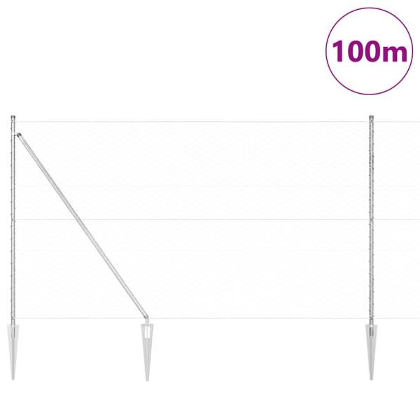 Sechseckzaun 1,5x100 m Verzinkter Stahl, Zaunpfosten mit Spitze 13 Stück Ø32 mm 170 cm Verzinkter Stahl
