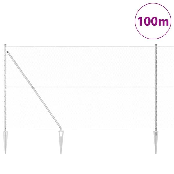 Hexagonzaun 1,6x100 m verzinkter Stahl, Zaunpfosten mit Spike 13 Stück Ø32 mm 180 cm verzinkter Stahl