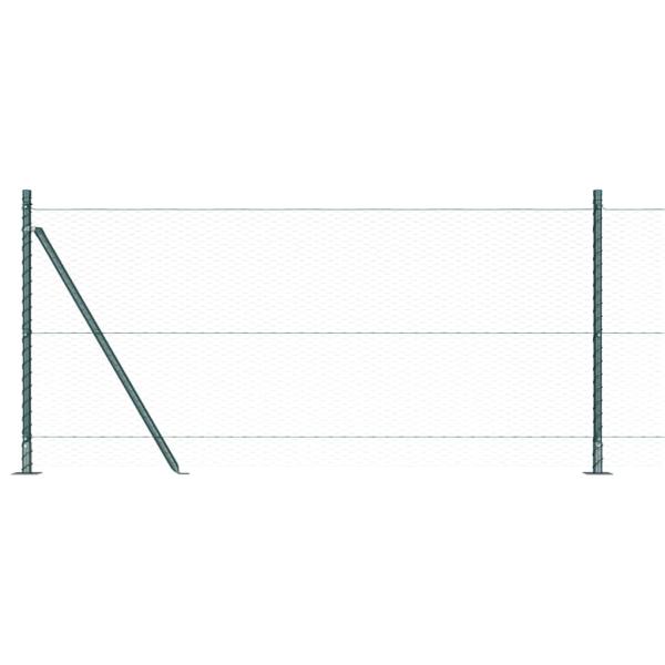 Sechseckzaun Grün 1x50 m Stahl, Zaunpfähle mit Grundplatten 13 Stück Ø32mm 110cm verzinkter Stahl