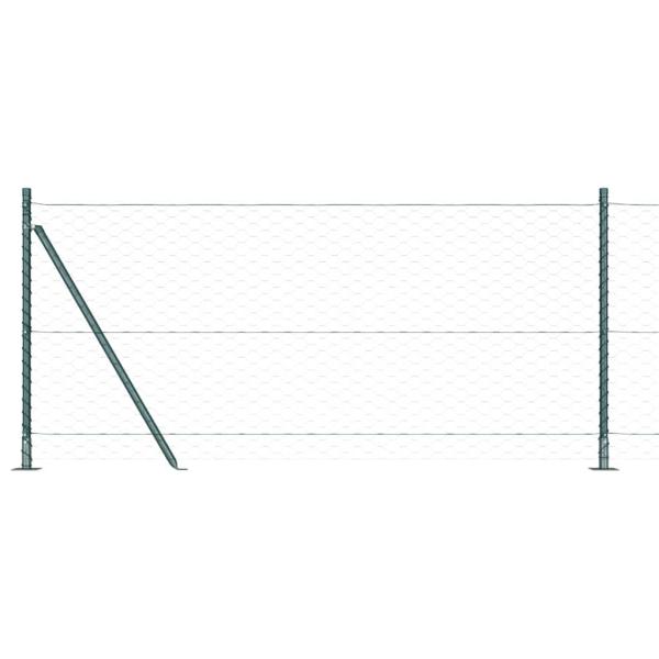 Sechseckzaun Grün 1x100 m Stahl, Zaunpfosten mit Fundamentplatten 13 Stück Ø32mm 110cm verzinkter Stahl