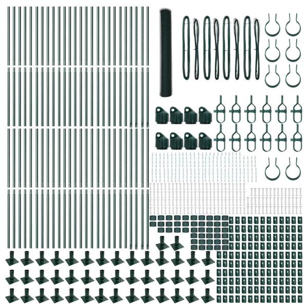 Hexagon Zaun Grün 1,2x100 m Stahl, Zaunpfosten mit Bodenplatten 13 Stück Ø32mm 68,5cm verzinkter Stahl