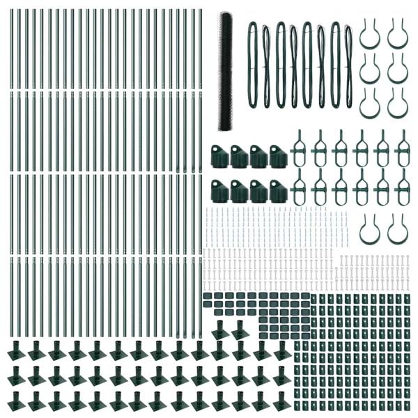 Hexagonzaun Grün 1,4 x 100 m Stahl, Zaunpfosten mit Grundplatten 13 Stück Ø32mm 78,5cm verzinkter Stahl