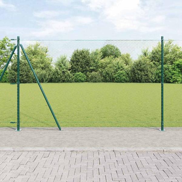 ARDEBO.de - Sechseckzaun Grün 1,6x100 m Stahl, Zaunpfosten mit Basisplatten 13 Stück Ø32mm 88,5cm verzinkter Stahl