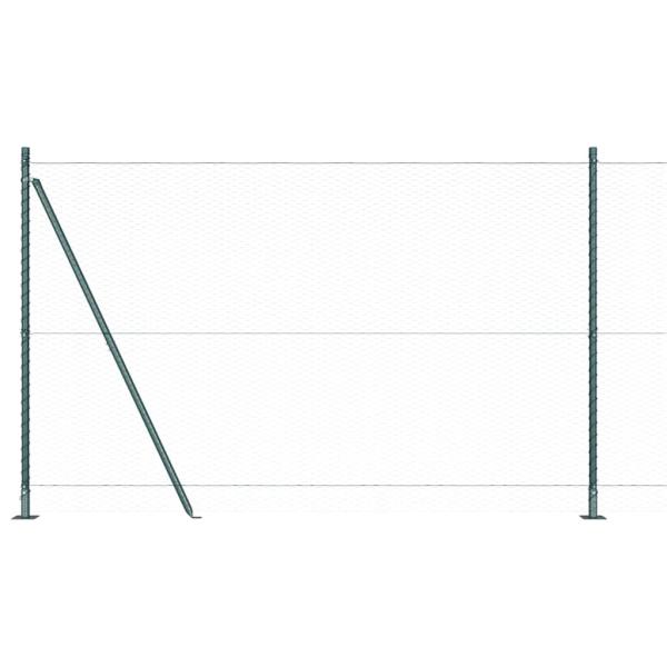 Sechseckzaun Grün 1,6x100 m Stahl, Zaunpfosten mit Basisplatten 13 Stück Ø32mm 88,5cm verzinkter Stahl