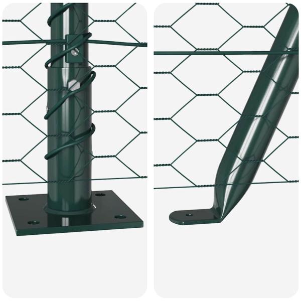 Sechseckzaun Grün 1,6x100 m Stahl, Zaunpfosten mit Basisplatten 13 Stück Ø32mm 88,5cm verzinkter Stahl