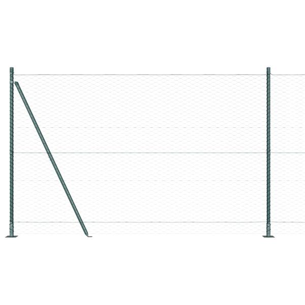 Sechseckenzaun Grün 1,6x100 m Stahl, Zaunpfosten mit Bodenplatten 13 Stk Ø32mm 88,5cm verzinkter Stahl