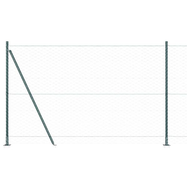 Sechseckzaun Grün 1,6x100 m Stahl, Zaunpfosten mit Basisplatten 13 Stück Ø32mm 88,5cm verzinkter Stahl