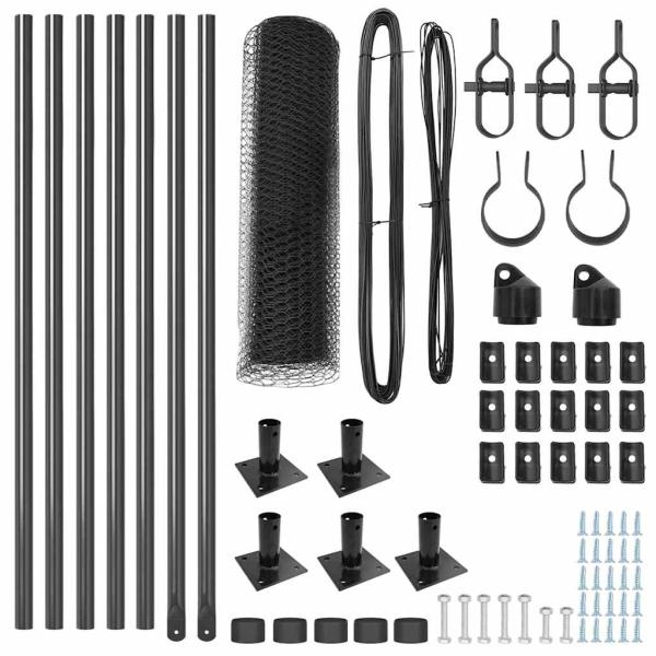 Sechseckzaun Grau 0.5x10 m Stahl, Zaunpfosten mit Fußplatten 7 Stück Ø32mm 70cm Verzinkter Stahl