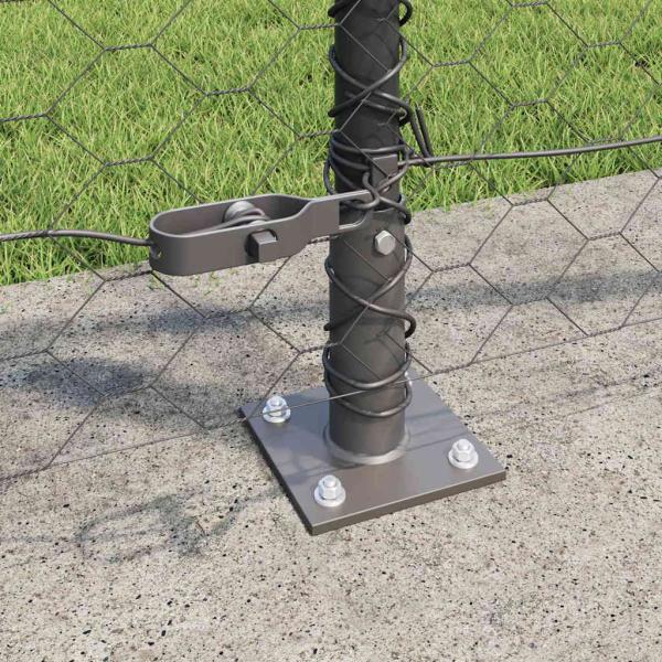 Sechseckzaun Grau 1x10 m Stahl, Zaunpfosten mit Bodenplatten 7 Stück Ø32mm 110cm verzinkter Stahl
