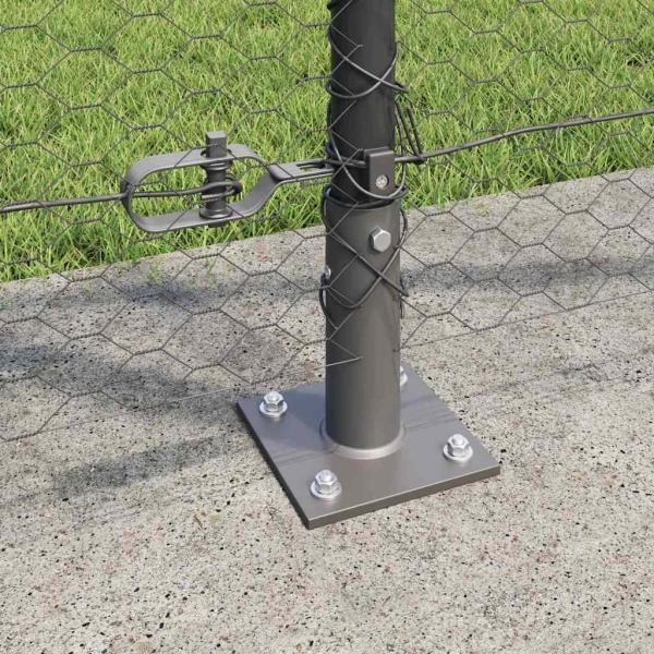 sechseckiger Zaun Grau 1,2x10 m Stahl, Zaunpfosten mit Basisplatten 7 Stück Ø32mm 68,5cm verzinkter Stahl