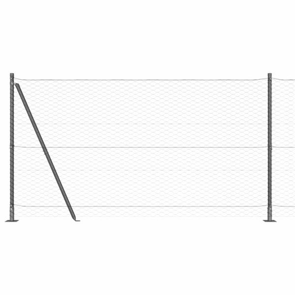 Hexagon Zaun Grau 1,2x10 m Stahl, Zaunpfosten mit Basisplatten 7 Stück Ø32mm 68,5cm verzinkter Stahl