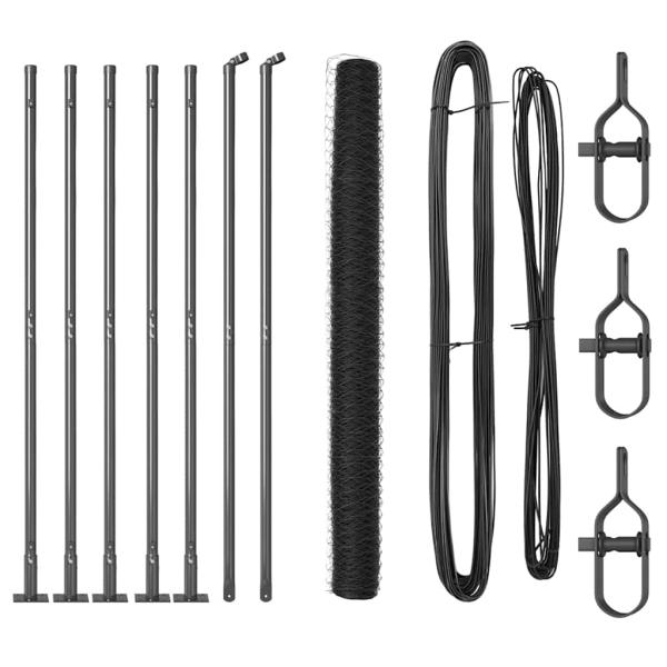 Sechseckzaun Grau 1,5x10 m Stahl, Zaunpfosten mit Fundamentplatten 7 Stück Ø32mm 83,5cm verzinkter Stahl