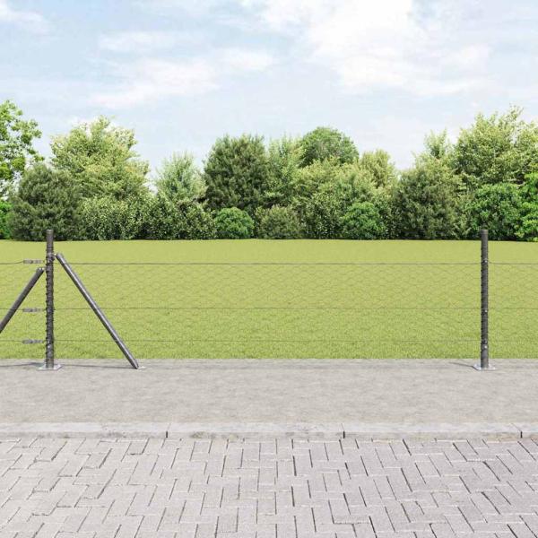 ARDEBO.de - Sechseckzaun Grau 0,4x50 m Stahl, Zaunpfosten mit Bodenplatten 13 Stk Ø32mm 50cm verzinkter Stahl