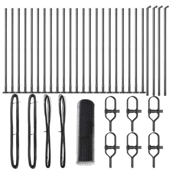 Hexagon Zaun Grau 0,8x50 m Stahl, Zaunpfosten mit Bodenplatten 13 Stück Ø32mm 90cm Verzinkter Stahl