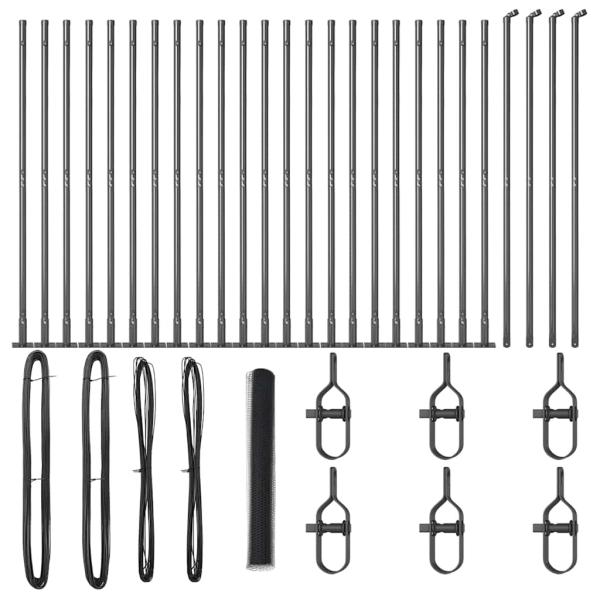 Sechseckzaun Grau 1,2x50 m Stahl, Zaunpfosten mit Bodenplatten 13 Stück Ø32mm 68,5cm galvanisierter Stahl