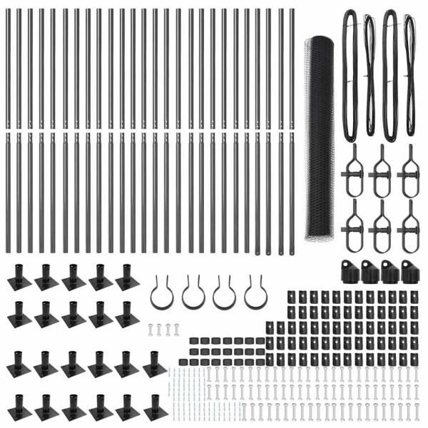 Sechseckzaun Grau 1,2x50 m Stahl, Zaunpfosten mit Bodenplatten 13 Stück Ø32mm 68,5cm galvanisierter Stahl