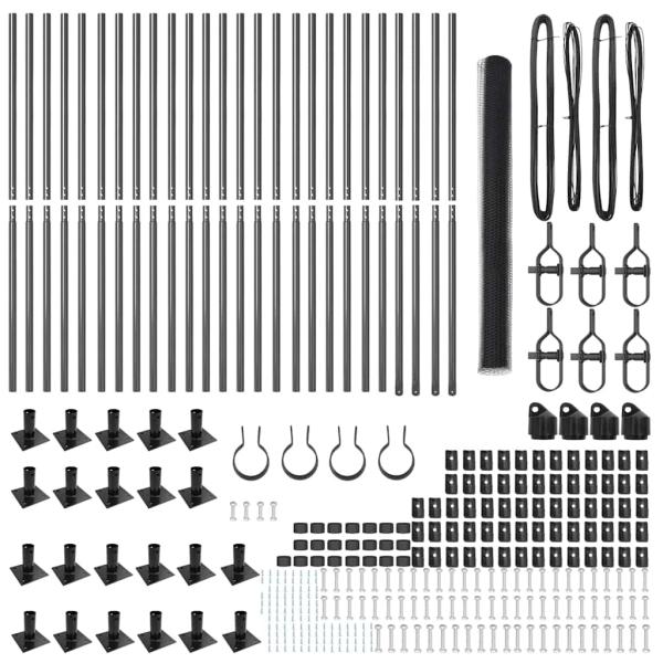 Hexagonzaun Grau 1,5x50 m Stahl, Zaunpfosten mit Fußplatten 13 Stück Ø32mm 83,5cm Verzinkter Stahl