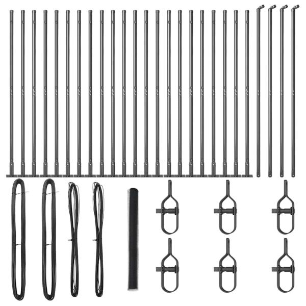 Sechseckzaun Grau 1,6x50 m Stahl, Zaunpfosten mit Fußplatten 13 Stück Ø32mm 88,5cm verzinkter Stahl