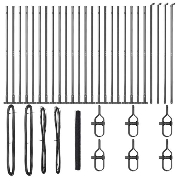 Sechseckzaun Grau 1,6x50 m Stahl, Zaunpfosten mit Basisplatten 13 Stück Ø32mm 88,5cm verzinkter Stahl