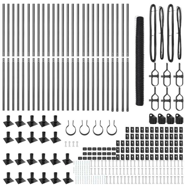Sechseckzaun Grau 1,6x50 m Stahl, Zaunpfosten mit Basisplatten 13 Stück Ø32mm 88,5cm verzinkter Stahl