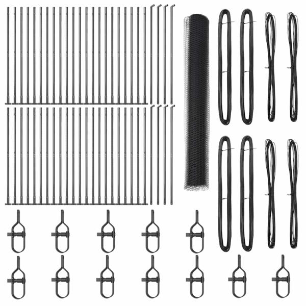 Sechseckzaun Grau 1.2x100 m Stahl, Zaunpfosten mit Basisplatten 13 Stück Ø32mm 68.5cm verzinkter Stahl