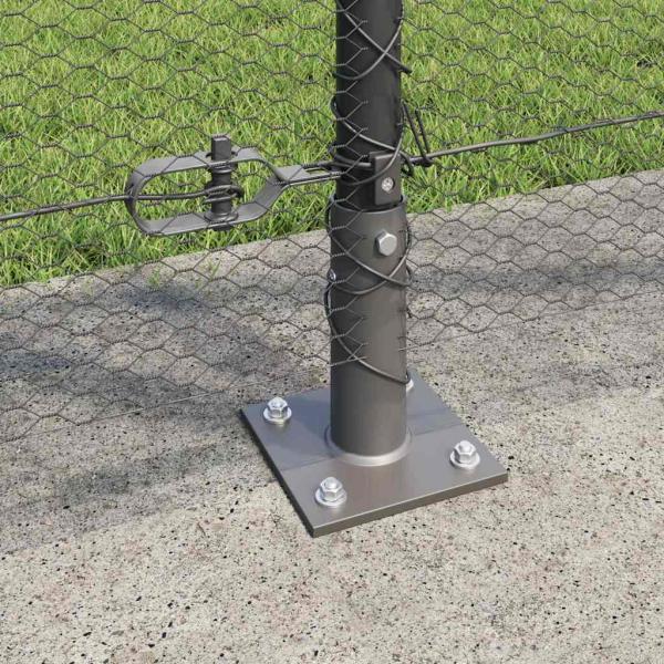 Sechseckzaun Grau 1.2x100 m Stahl, Zaunpfosten mit Basisplatten 13 Stück Ø32mm 68.5cm verzinkter Stahl