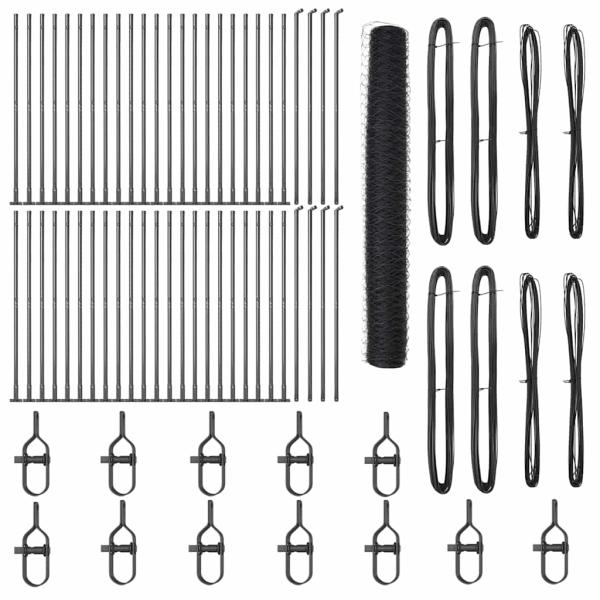 Sechseckzaun Grau 1,2x100 m Stahl, Zaunpfosten mit Basisplatten 13 Stück Ø32mm 68,5cm verzinkter Stahl