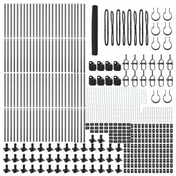 Sechseckzaun Grau 1,2x100 m Stahl, Zaunpfosten mit Basisplatten 13 Stück Ø32mm 68,5cm verzinkter Stahl