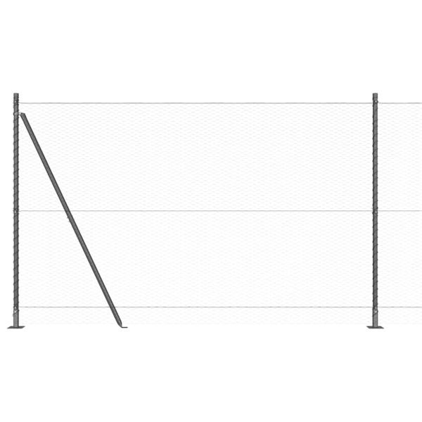 Sphärenzaun Grau 1,4x100 m Stahl, Zaunpfosten mit Bodenplatten 13 Stück Ø32mm 78,5cm feuerverzinkter Stahl
