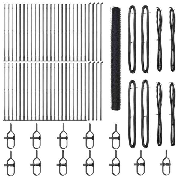 Sechseckzaun Grau 1,6x100 m Stahl, Zaunpfosten mit Basisplatten 13 Stück Ø32mm 88,5cm Verzinkter Stahl
