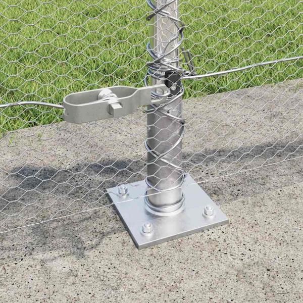 Sechseckzaun 0.5x10 m Verzinkter Stahl, Zaunpfosten mit Grundplatten 7 Stück Ø32mm 70cm Verzinkter Stahl