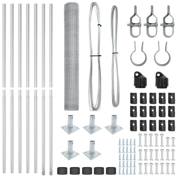 Hexagonzaun 0.8x10 m Verzinkter Stahl, Zaunpfosten mit Bodenplatten 7 Stück Ø32mm 90cm Verzinkter Stahl