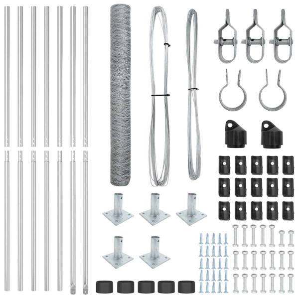Sechseckzaun 1x10 m Galvanisierter Stahl, Zaunpfosten mit Bodenplatten 7 Stück Ø32mm 110cm Galvanisierter Stahl