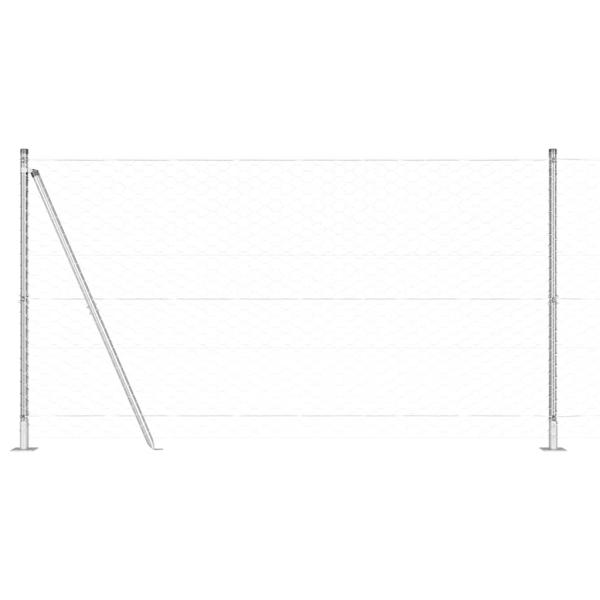 Hexagon Zaun 1,2x10 m Verzinkter Stahl, Zaunpfosten mit Sockelplatten 7 Stück Ø32mm 68,5cm Verzinkter Stahl