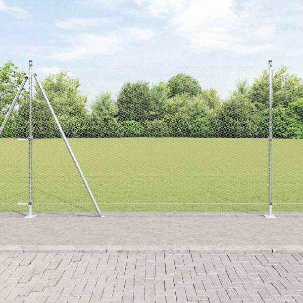 ARDEBO.de - Sechseitzzaun 1,6x25 m Verzinkter Stahl, Zaunpfosten mit Basisplatten 13 Stück Ø32mm 88,5cm Verzinkter Stahl