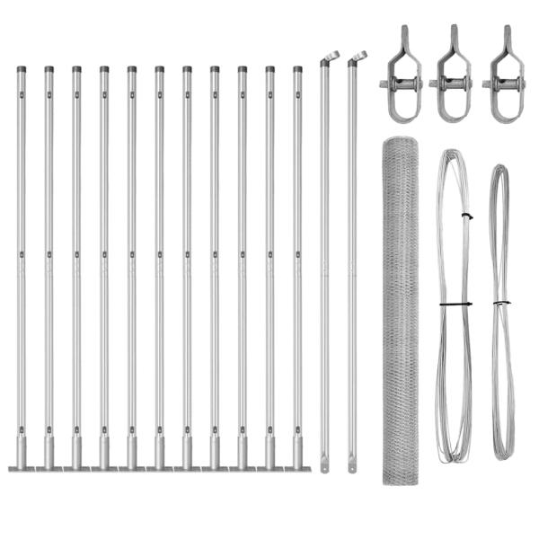 Sechseitzzaun 1,6x25 m Verzinkter Stahl, Zaunpfosten mit Basisplatten 13 Stück Ø32mm 88,5cm Verzinkter Stahl