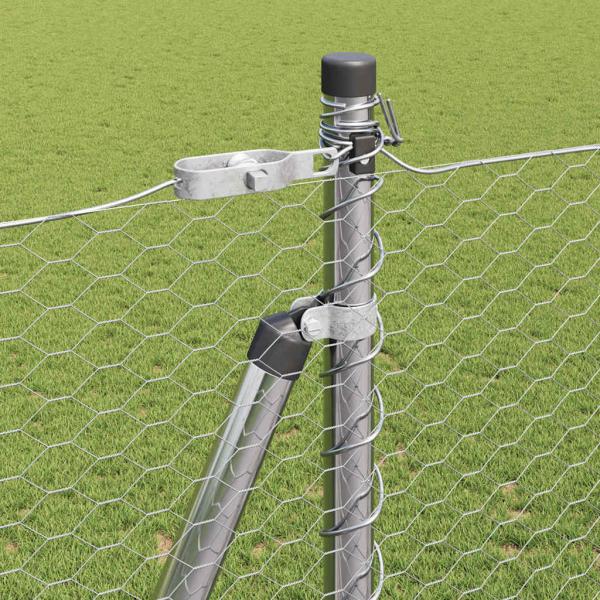 Sechseitzzaun 1,6x25 m Verzinkter Stahl, Zaunpfosten mit Basisplatten 13 Stück Ø32mm 88,5cm Verzinkter Stahl