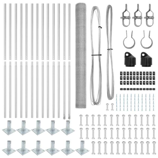 Sechseitzzaun 1,6x25 m Verzinkter Stahl, Zaunpfosten mit Basisplatten 13 Stück Ø32mm 88,5cm Verzinkter Stahl