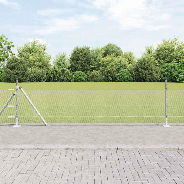 ARDEBO.de - Hexagonzaun 0,5x50 m Verzinkter Stahl, Zaunpfosten mit Fußplatten 13 Stück Ø32mm 70cm Verzinkter Stahl