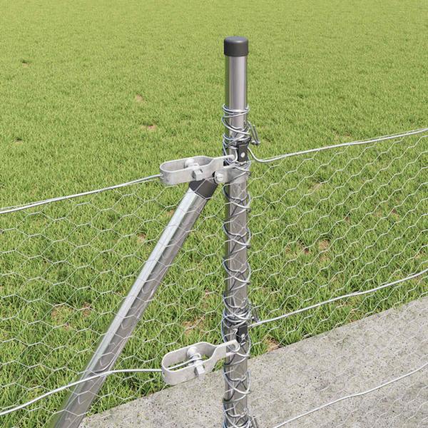 Sechseckzaun 0.5x50 m Verzinkter Stahl, Zaunpfosten mit Grundplatten 13 Stk Ø32mm 70cm Verzinkter Stahl