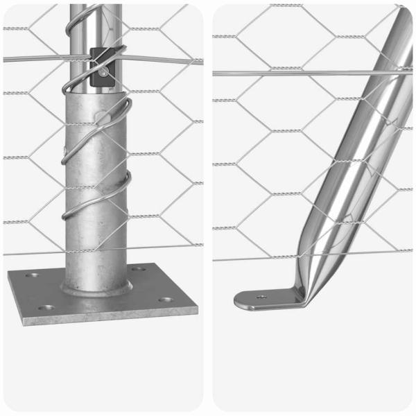 Sechseckzaun 0.5x50 m Verzinkter Stahl, Zaunpfosten mit Grundplatten 13 Stk Ø32mm 70cm Verzinkter Stahl