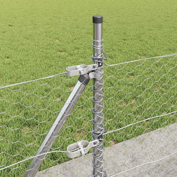 Sechseckzaun 0.5x50 m Verzinkter Stahl, Zaunpfosten mit Fußplatten 13 Stück Ø32mm 70cm Verzinkter Stahl