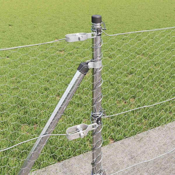 Sechseckzaun 0,6x50 m aus verzinktem Stahl, Zaunpfosten mit Basisplatten 13 Stück Ø32mm 70cm aus verzinktem Stahl