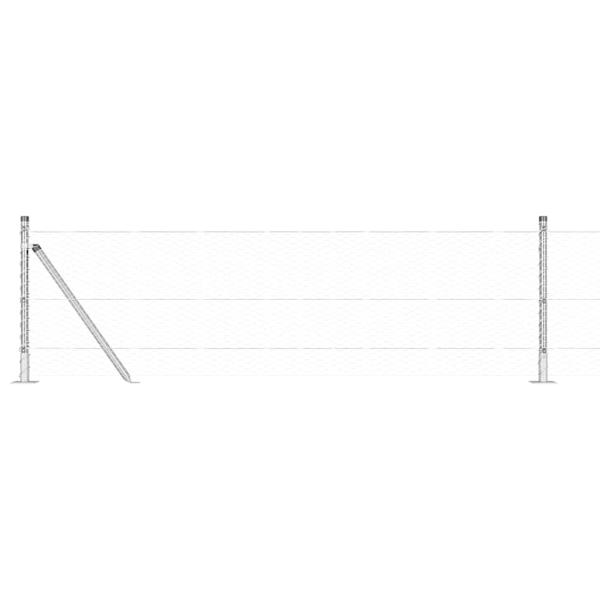 Sechseckzaun 0,6x50 m aus verzinktem Stahl, Zaunpfosten mit Basisplatten 13 Stück Ø32mm 70cm aus verzinktem Stahl