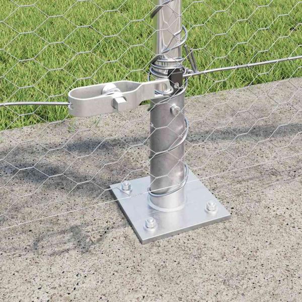 Hexagon Zaun 0.8x50 m Verzinkter Stahl, Zaunpfosten mit Basisplatten 13 Stück Ø32mm 90cm Verzinkter Stahl